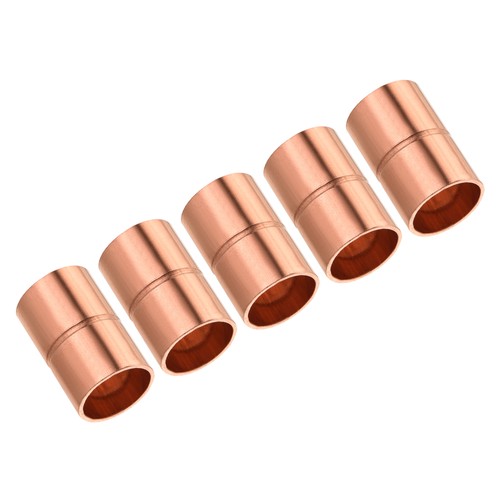 5Pack 3/8" ID Straight Copper Coupling Fittings w Rolled Tube Stop Sweat Ends