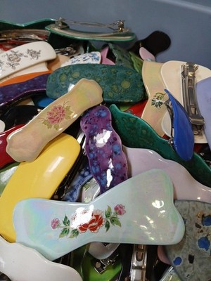 Vintage Ceramic  Barrettes Lot of 4   Handmade  Seller s Choice  1980s Style