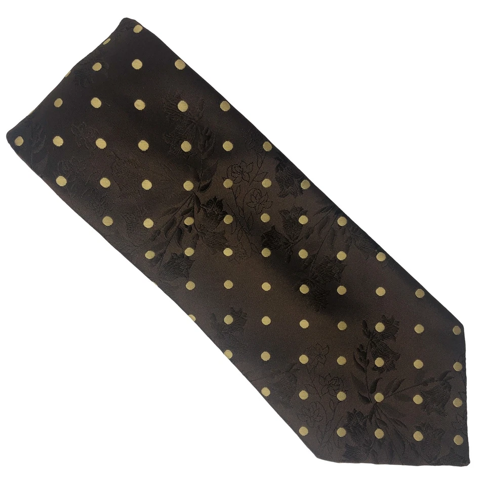 Corbata Don Loper Marrón Dorado Lunares Floral Poliéster Cuello Corbata en Punta Foto 2 de 4