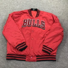 Chicago Bulls Jacket Mens Large Red NBA Basketball Snap Front Varsity Bomber