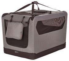AMAZON BASICS PORTABLE FOLDING SOFT CRATE CARRIER KENNEL 36 X 24 X 24 - GREY