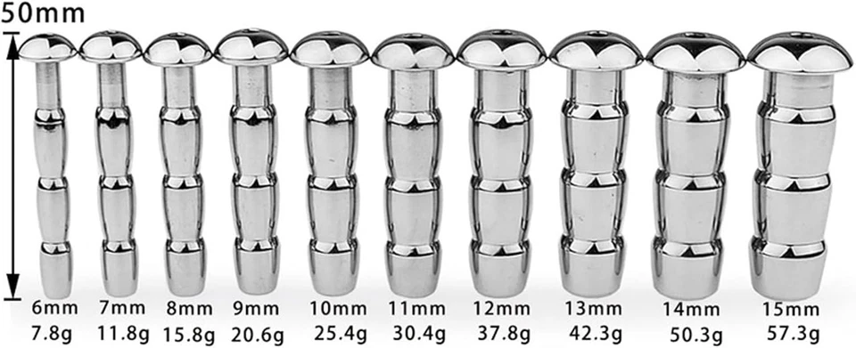 Catéteres Sonidos Huecos Pene Tapones Acero Inoxidable 50mm 10 Tamaño Uretra Enchufe SM Foto 2 de 4