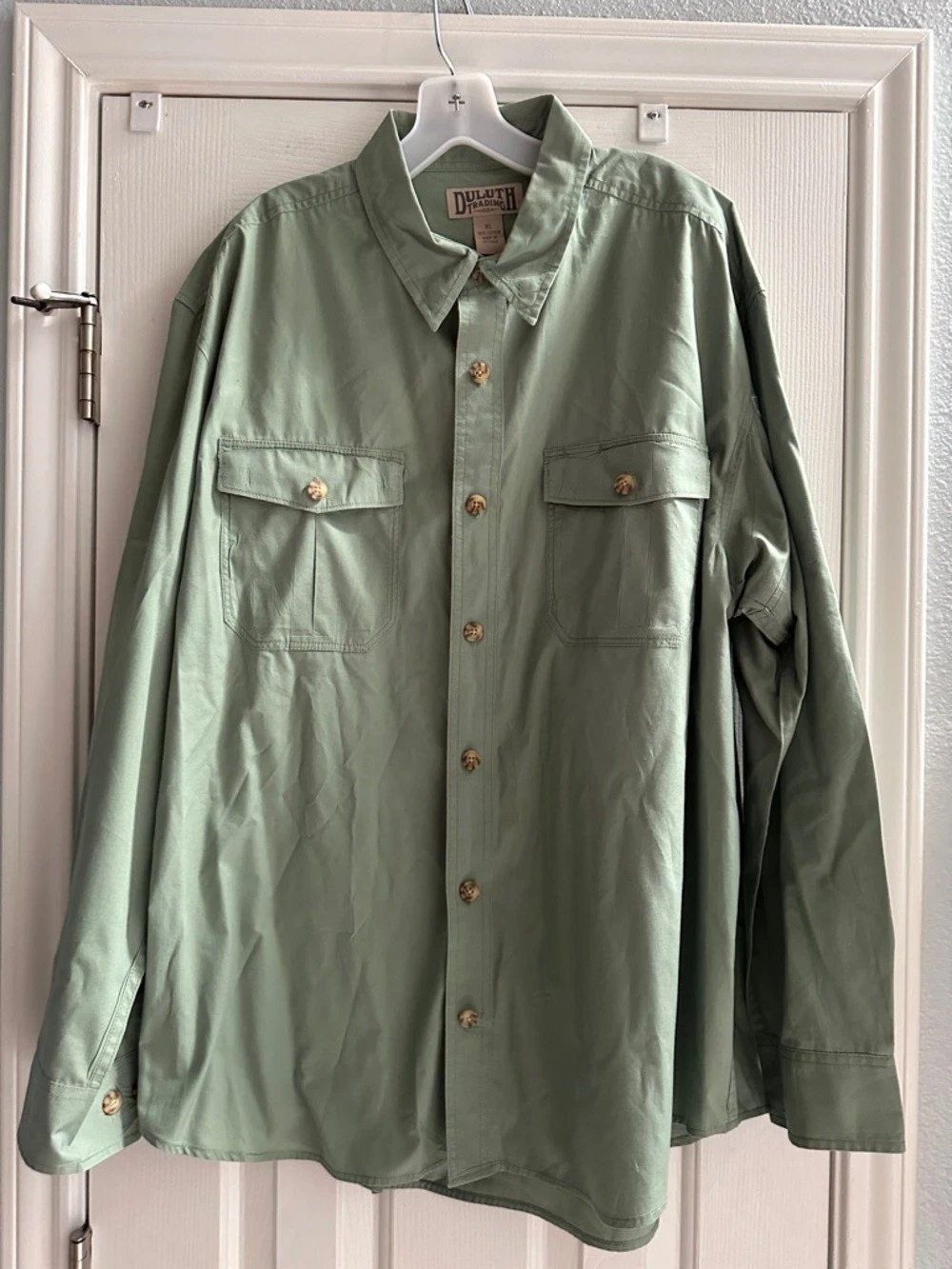 Duluth Trading Co Sage Green Button Down Long Sleeve Shirt Cotton Men’s XL