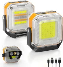 Rechargeable Work Light, 2Pack 1200LM Double-Sided Portable Work Lights with 8 M