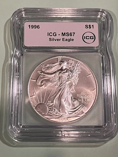 1996 Key date Silver Eagle Dollar MS67 ICG Certified Lowest Mintage In Bu Series