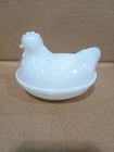 VTG Hazel Atlas Milk Glass Hen on Nest 4 1/2 ” Covered Dish Chicken Basket MCM