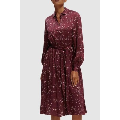 NWT Scotch & Soda Long Sleeve Shirt Dress in Maroon Sz S