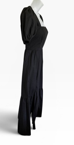 Astr The Label Tiered Poplin Square Neck Midi Dress XS Black Side Slit Smocked - Picture 3 of 7