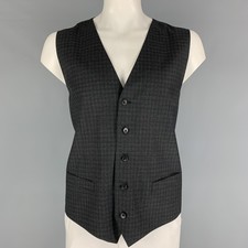 DOLCE & GABBANA Size 46 Charcoal Plaid Wool Buttoned Grey Vest