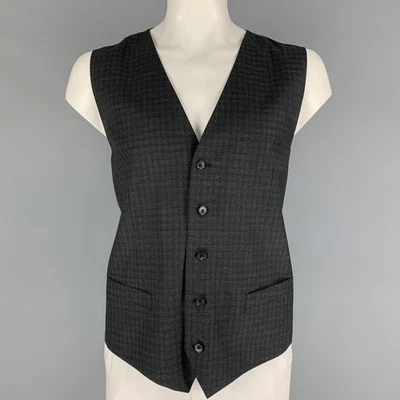 DOLCE & GABBANA Taille 46 Gilet En Laine À Carreaux Charbon Boutonné Gris - Photo 1/4