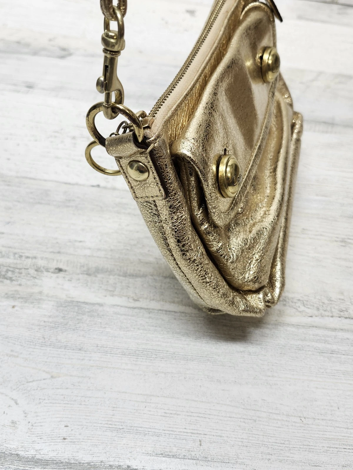 Borsa Coach Poppy vintage a tracolla piccola groovy oro metallizzato