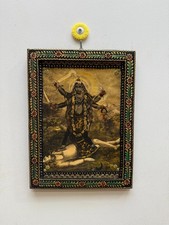 Quadro vintage Kali Shiva arte dea indù cornice in legno decorazione artistic...