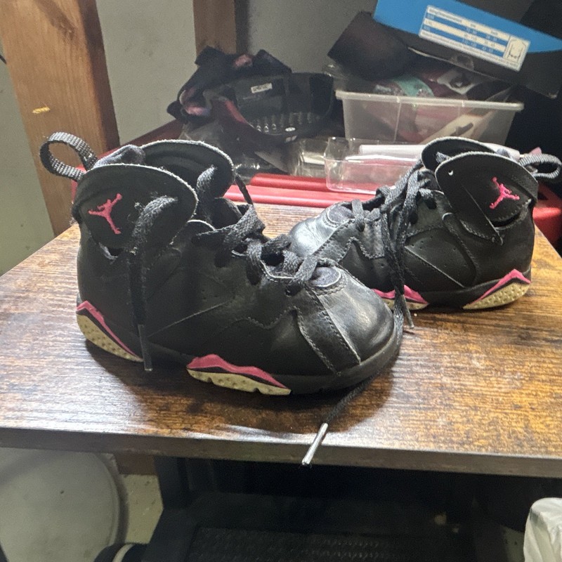 Jordan Air Jordan 7 Unisex Kids High Top Leather Sneakers Black Pink US 8c