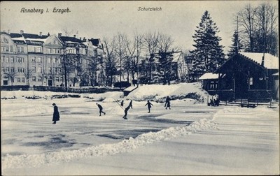 Postcard Annaberg Buchholz in the Ore Mountains, ice skaters on the Schutzteich - 10425819