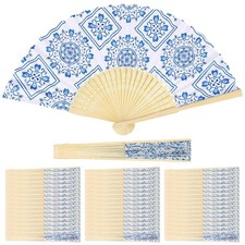50pcs Blue Floral Hand Fan Paper Fans Handheld Bulk Fan Wedding Guest Wedding