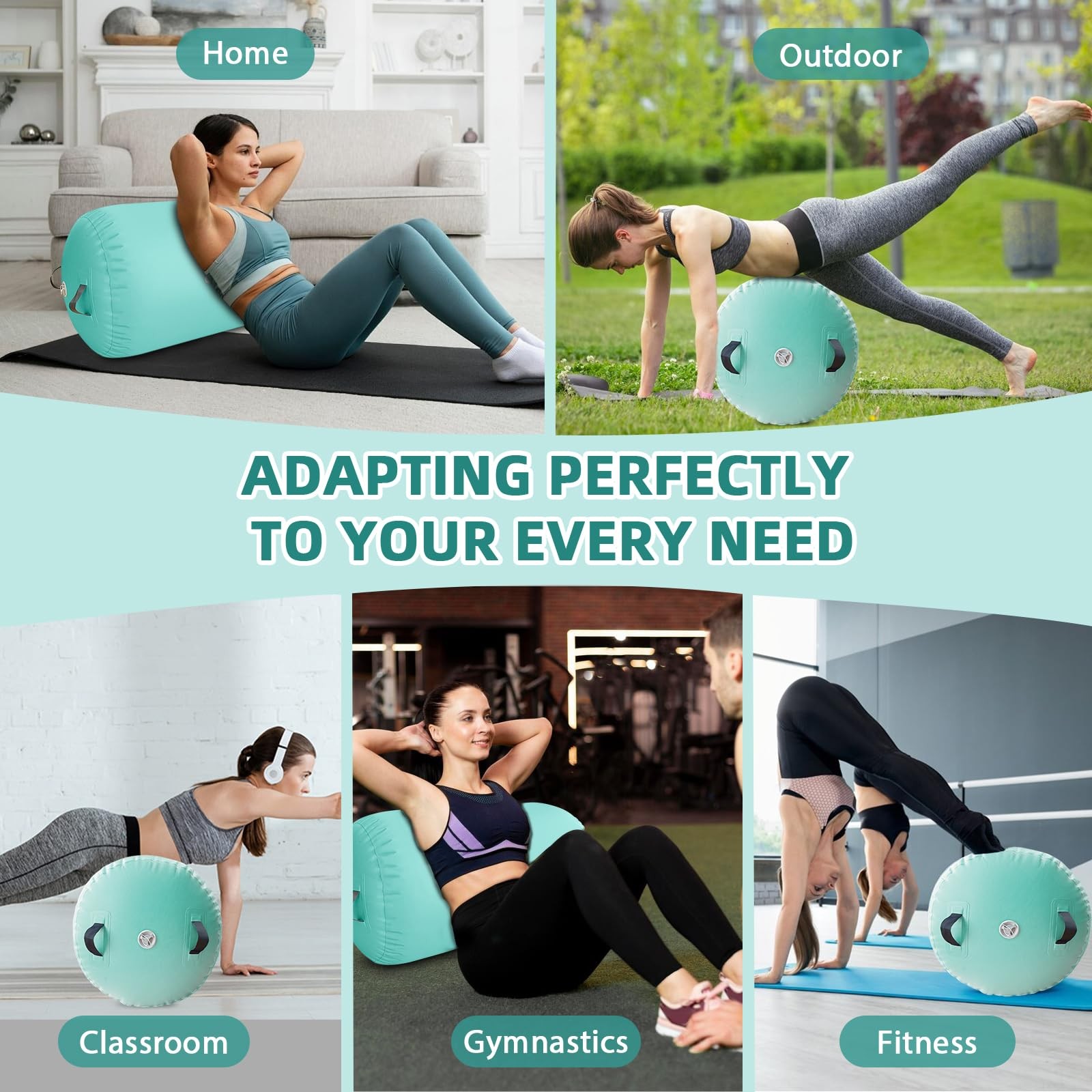 Gymnastics Air Barrel Inflatable Tumbling Roller Mat Back Handspring Trainer ...