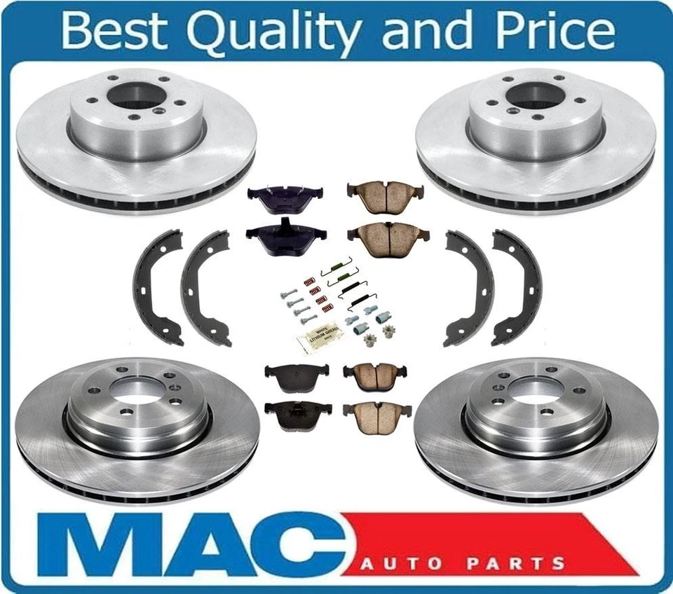 Pastilhas rotores de freio a disco dianteiro e traseiro sapatas de estacionamento molas para 06-10 BMW 650i 8 peças - Imagem 2 de 4