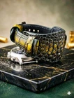 Aligator Watch Strap 20mm Brown Genuine Leather Croco Bund Band Cuff Bracelet