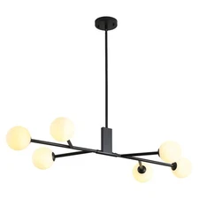 Modern Black Sputnik Island Light, 6-Light Glass Linear Chandelier for Dining...