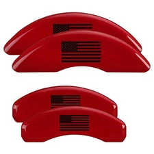 Red w/ Black US Flag MGP Front Rear Disc Brake Caliper Cover Set TCP
