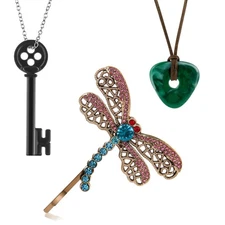 Jewelry Set 3Pcs Stone Pendant Key Necklace Hair Clip Halloween Costum women men