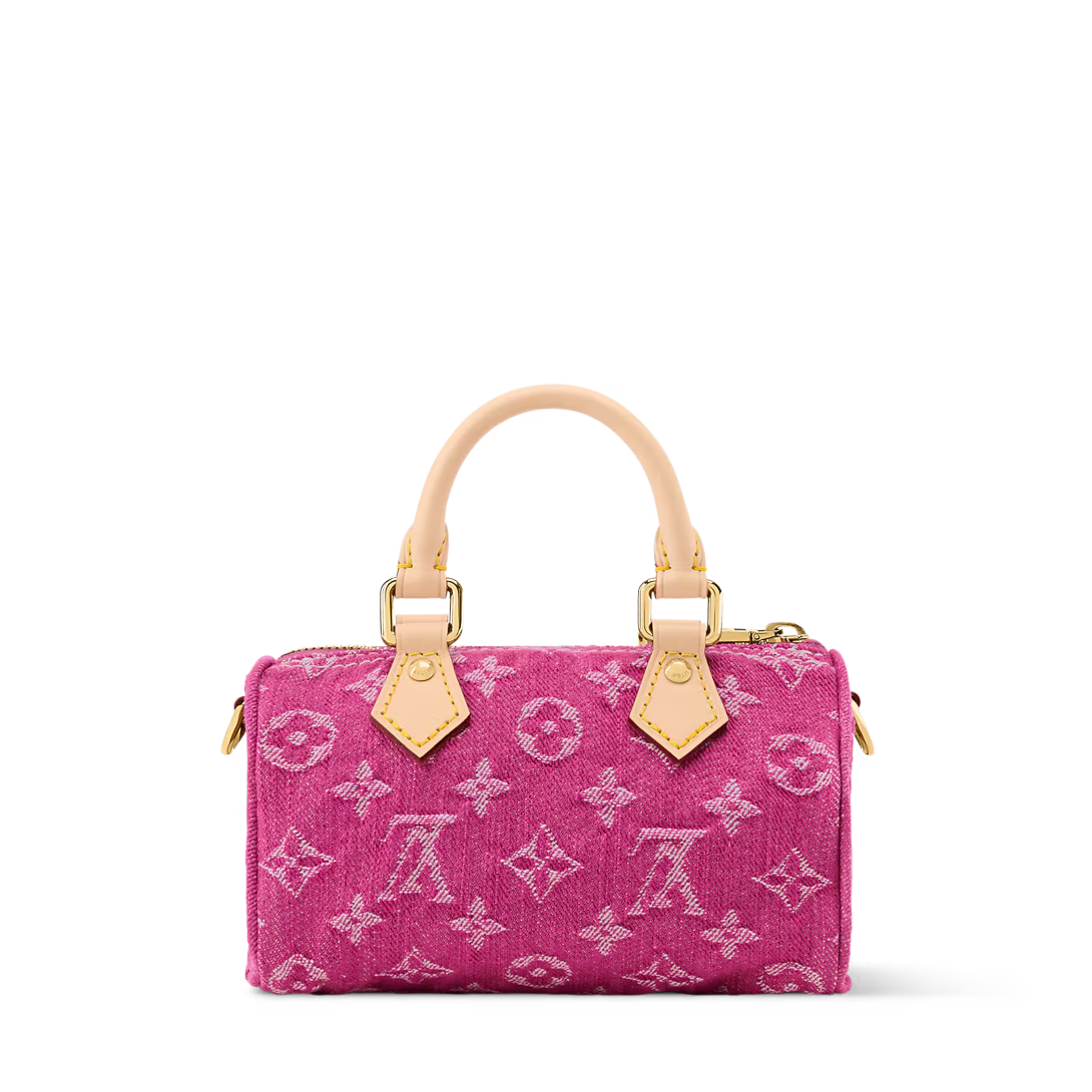 NEW Louis Vuitton Monogram Nano Speedy Denim Hand Bag Pink M27603