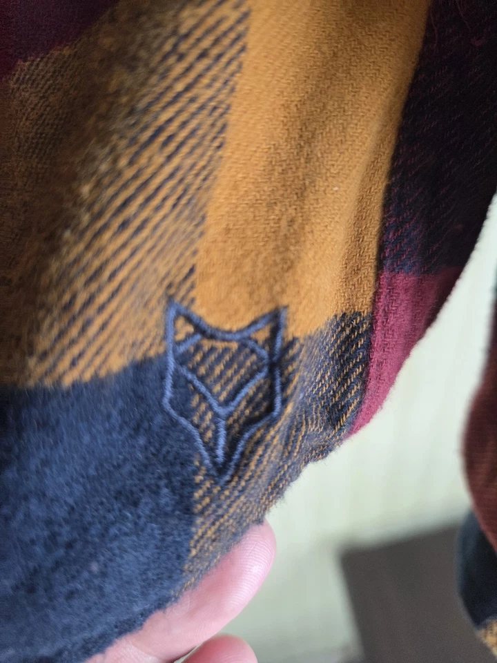 Prince & Fox Shirt Mens XL Burgundy Yellow Navy Plaid Flannel Long Sleeve Pocket - Image 4 of 4