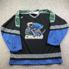 Chicago Ice Hockey Jersey Mens XL Black Blue Mascot Phantomwear Sweater