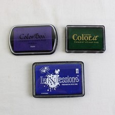 Lot of 3 x Pigment Stamp Ink Pads Color Box Green, Violet  Royal Blue