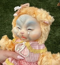 Vintage 50 s Rushton Rubber Face Crying Sad Kitty Cat Doll Plush Rare