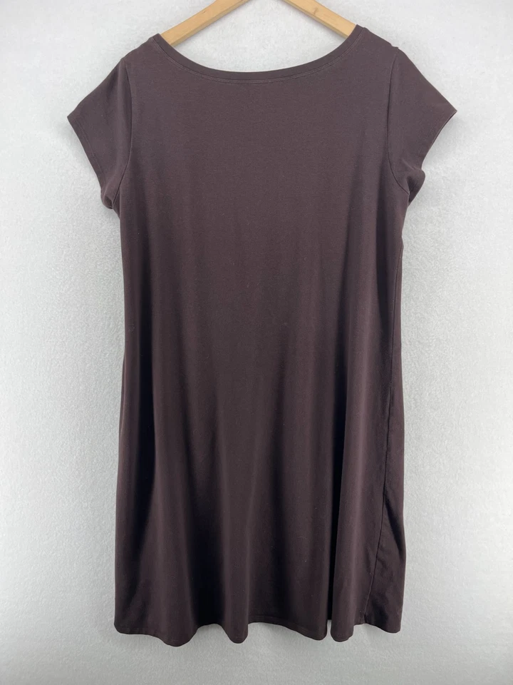 Vestido EILEEN FISHER XL Elástico Algodón Orgánico Jersey Camisa Manga Gorra Marrón Foto 2 de 4