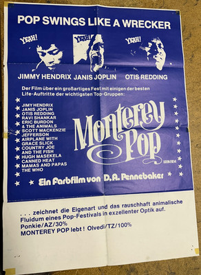 Original 1968 Monterey Pop movie poster - 19.5''x30'' Jimmy Hendrix - Janis Joplin