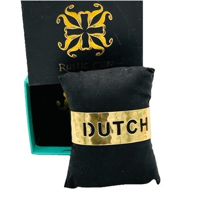 Rustic Cuff DUTCH Hammered Goldtone Cuff Bracelet Limited Edition With Box
