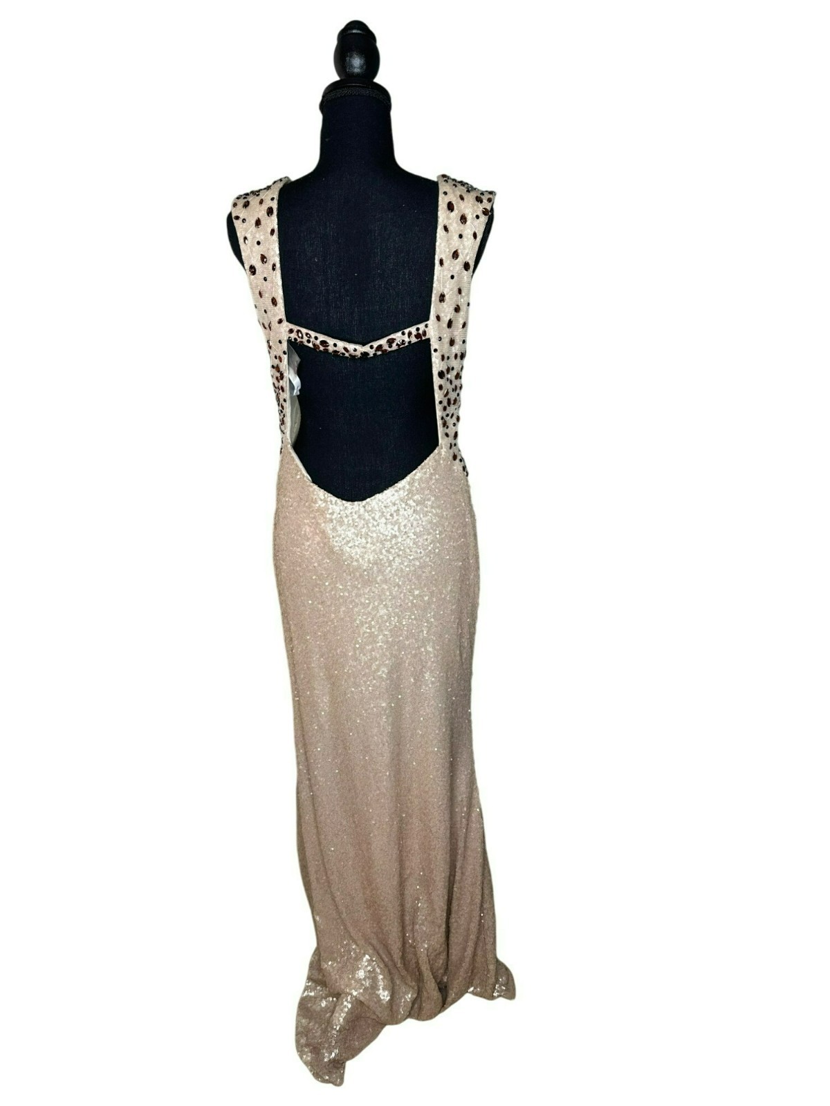 Lux Gal Women's 10 All Over Sequin and Beaded Straps Long Formal Gown