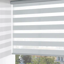 ChrisDowa Cordless Zebra Blinds 33x72 Light Grey, Dual Layer Light Filtering