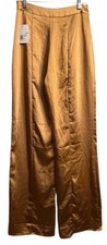 Women's NWT High Rise Wide Leg Trousers Sz S Satin Flare Slits Festival Academia