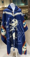 HANDMADE ALPACA WOOL PONCHO, Jack Skeleton, Blue, Made In Ecuador, Soft And Warm