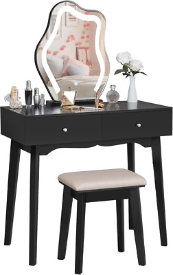 Makeup Vanity Desk Vanity Set with LED Lighted Mirror Makeup Vanity Table Set 3 