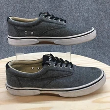 Sperry Top Sider Shoes Mens 9 M Halyard Sneakers Black Canvas Low Top STS13147