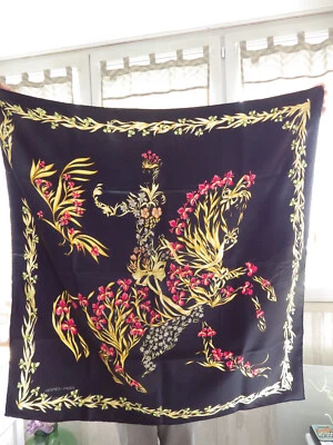 FOULARD CARRE SOIE HERMES " LE CHEVAL FLEURI " D'HENRI D'ORIGNY DANS SA BOITE - Photo 1/4