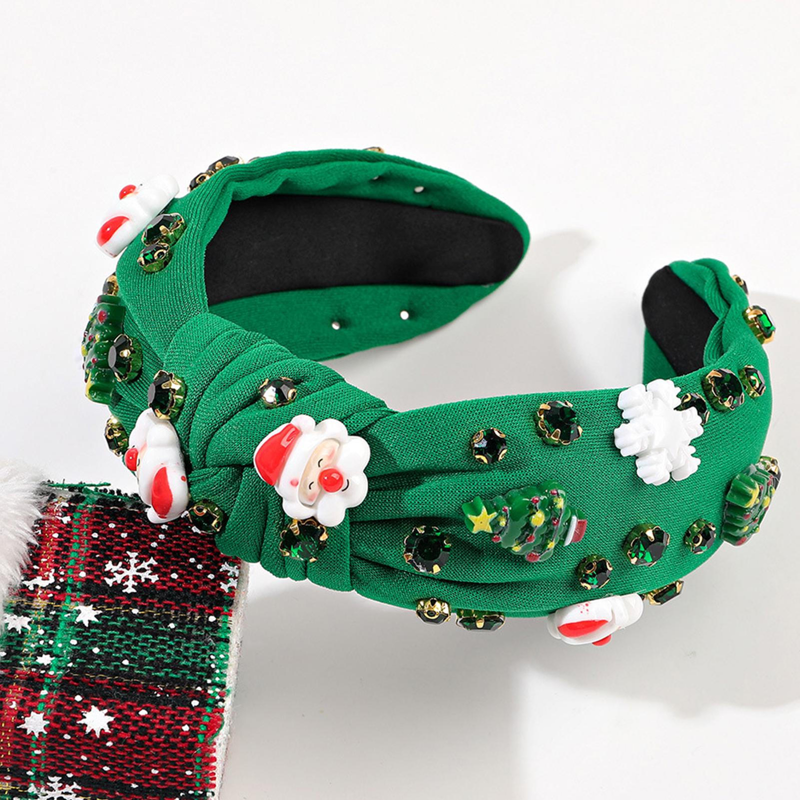 Women Christmas Headband Rhinestone Knotted Headband Party Hair Hoop