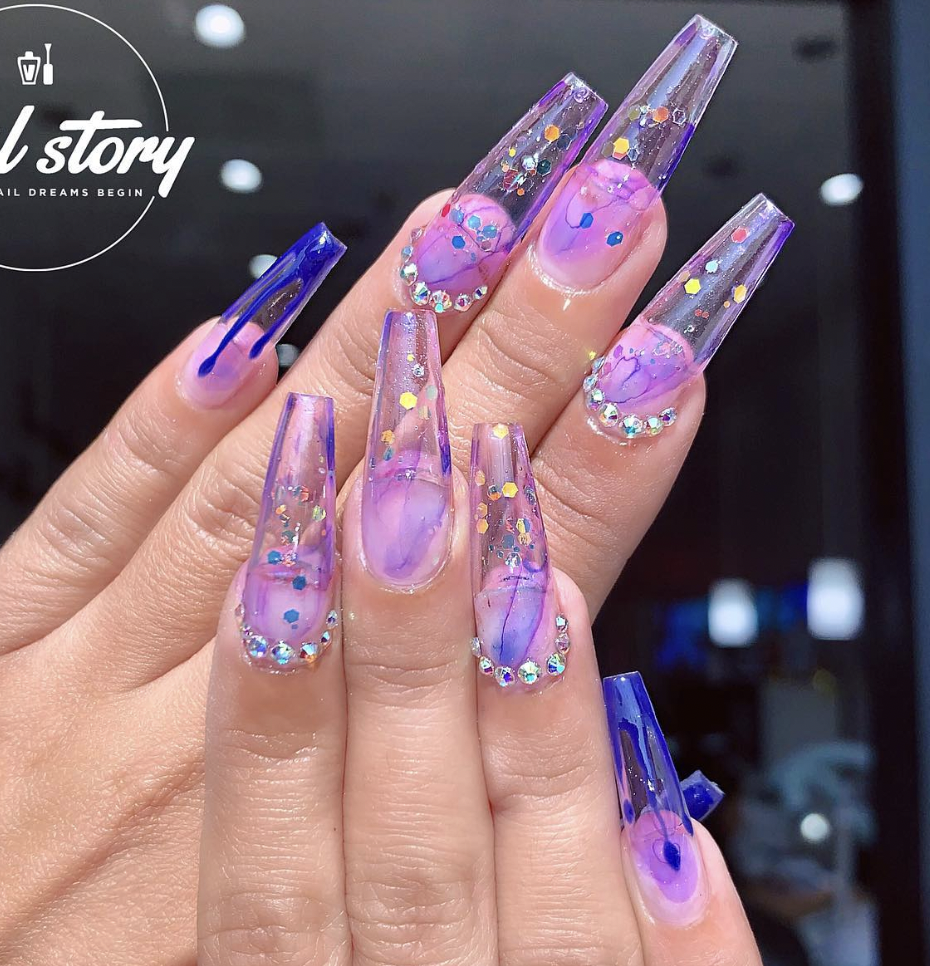NEW Purple Crystal Jelly Nails Gel X tips Polish UV LED Acrylic Transparent  90's | eBay