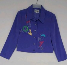 Vintage 80s City Girl Sport Purple Funky Cropped Blazer Jacket Women's Sz M