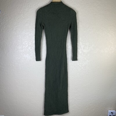 Zara Size S Textured Fitted Mock Neck Dress Green Midi Bodycon Long Sleeve  | eBay
