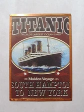 VTG. HAND-FRAMED COPPER EDGED PRINT UNDER GLASS OF THE TITANTIC'S MAIDEN VOYAGE