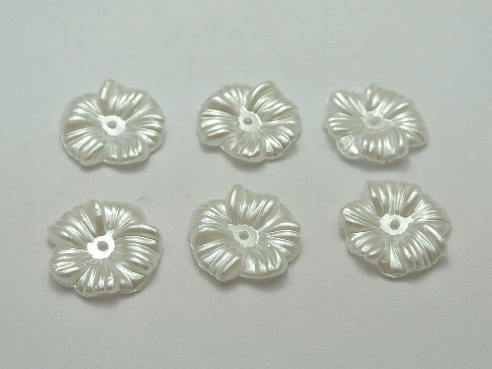 100 Pcs Ivory Acrylic Pearl Flower Bead Cap Sewing Bow Center 16mm Center Hole - Image 4 of 4
