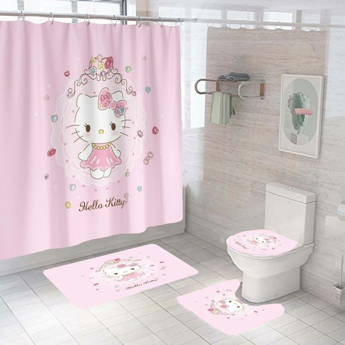 Garland Hello Kitty Bathroom Waterproof Shower Curtain Bath Mat Toilet Cover Mat - Picture 1 of 17