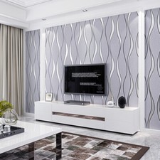 3D Non-woven Wave Wallpaper Curve Stripe Home Room TV Background Wall Decor