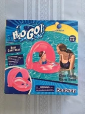 H20 Go! Pink BABY CARE SEAT Covered Pool Float, Ages 1-2 Detachable shade 50+UPF