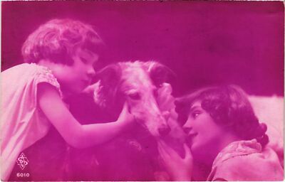 CPA AK Girls with a Dog DOGS (1388221)
